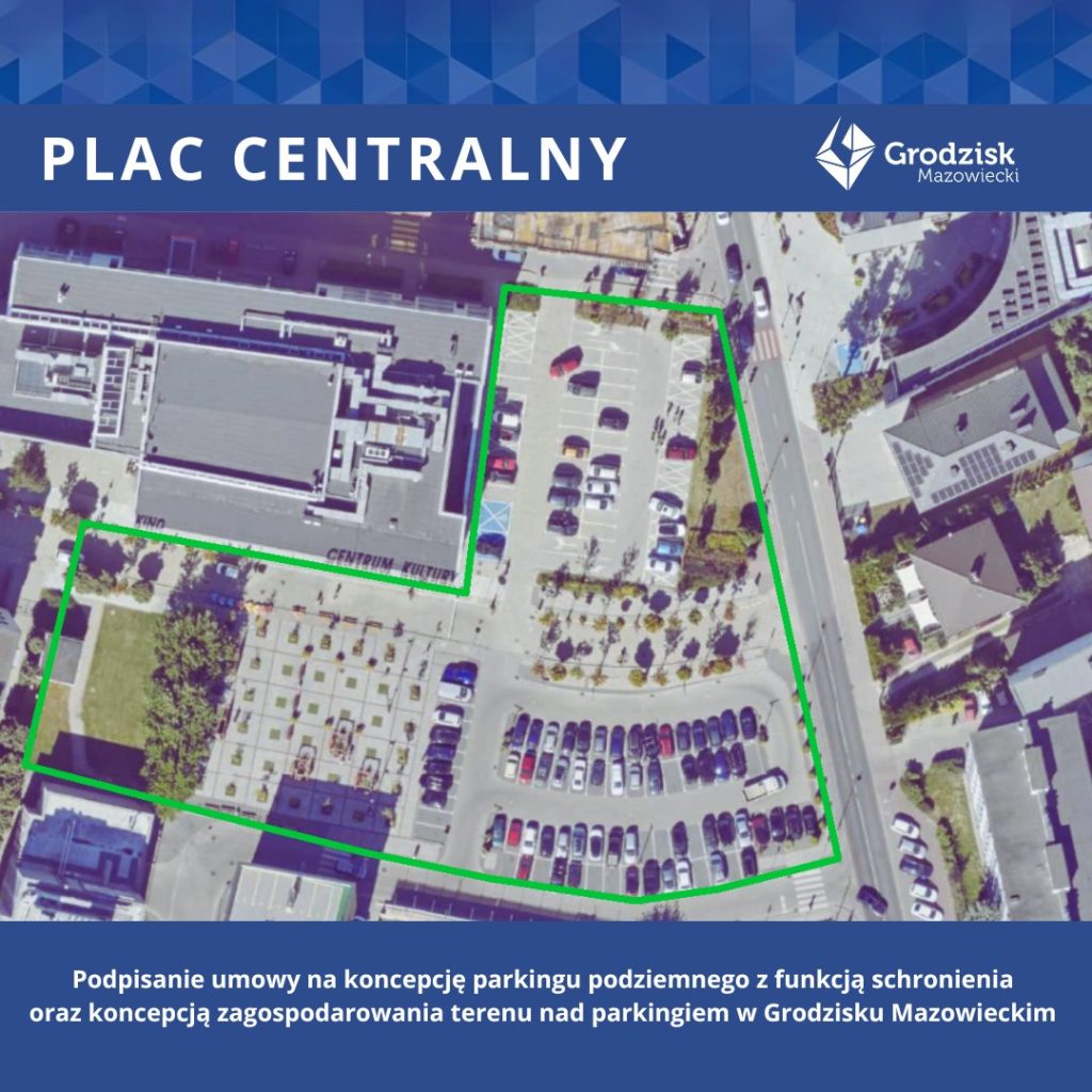 Mapa z narysowanym obrysem planowanego Placu Centralnego