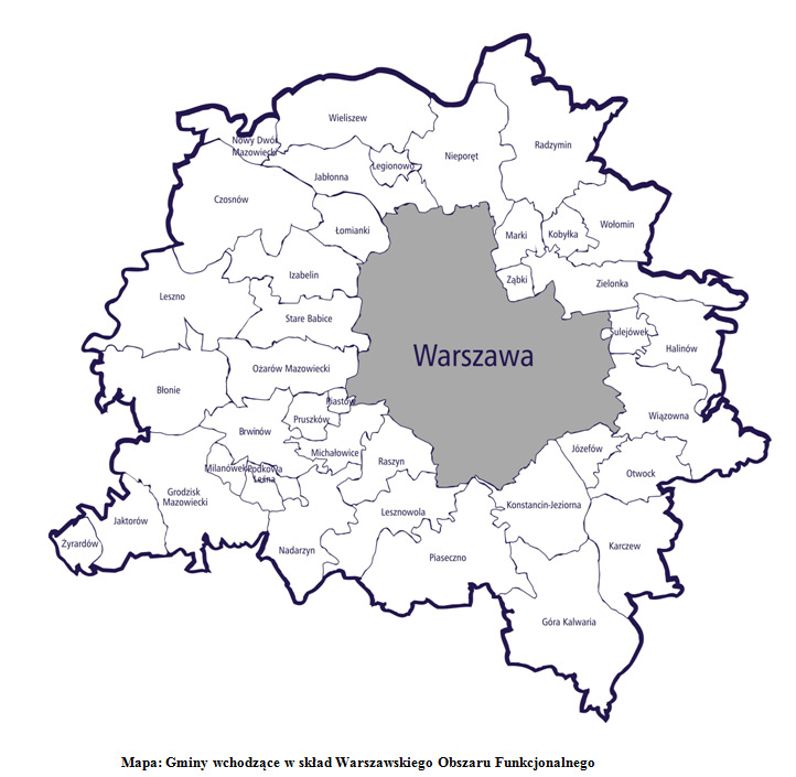 Mapa warszawskiego obszaru funkcjonalnego