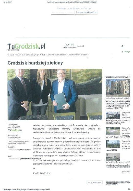 Wycinek artykułu ze strony TuGrodzisk.pl: Grodzisk bardziej zielony