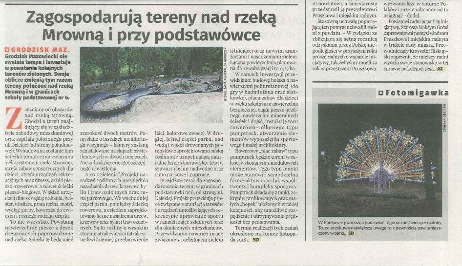 Wycinek artykułu: Zagospodarują tereny nad rzeką Mrowną i przy podstawówce